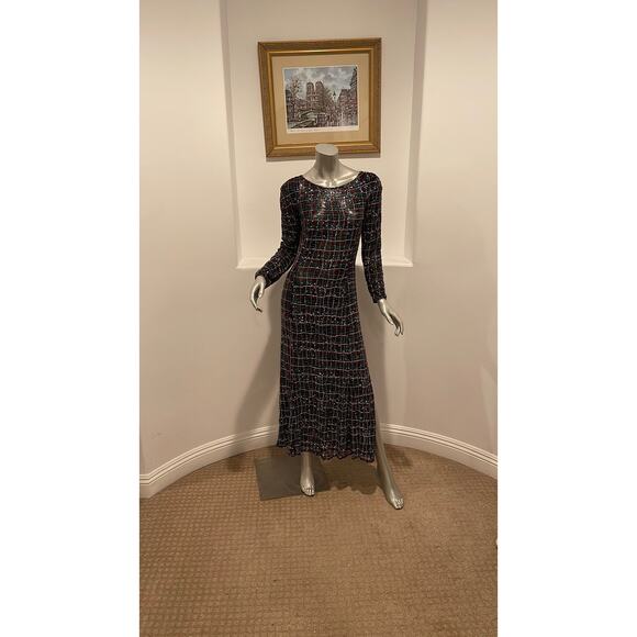 Giorgio Armani 1990’s Black Multicolor Net Hand Beaded Gown Dress Size IT 38 - Picture 1 of 10